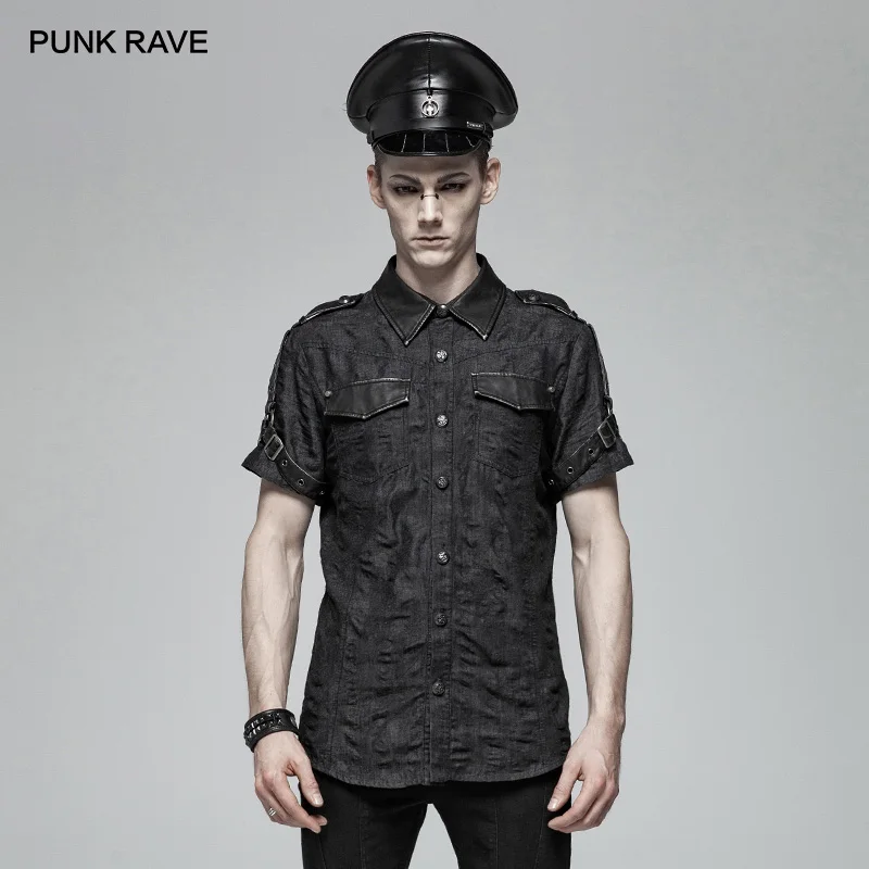 PUNK RAVE Men's Punk Military Simple Black Short Sleeve Shirt Personality Handsome Casual Street Wear Men Blouse Shirts
PUNK RAVE Men's Punk Military Simple Black Short Sleeve Shirt Personality Handsome Casual Street Wear Men Blouse Shirts