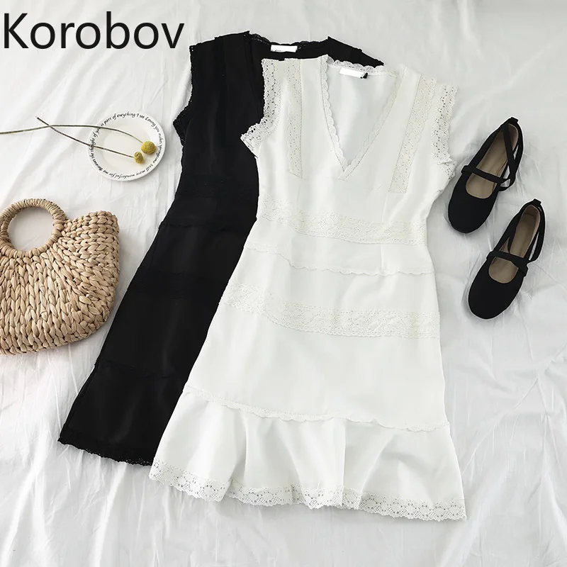 Korobov Korean Elegant Lace Chiffon Patchwork Women Dresses Tank Sleeveless Sexy Dress V Neck Slim High Waist Vestidos 77821
Korobov Korean Elegant Lace Chiffon Patchwork Women Dresses Tank Sleeveless Sexy Dress V Neck Slim High Waist Vestidos 77821