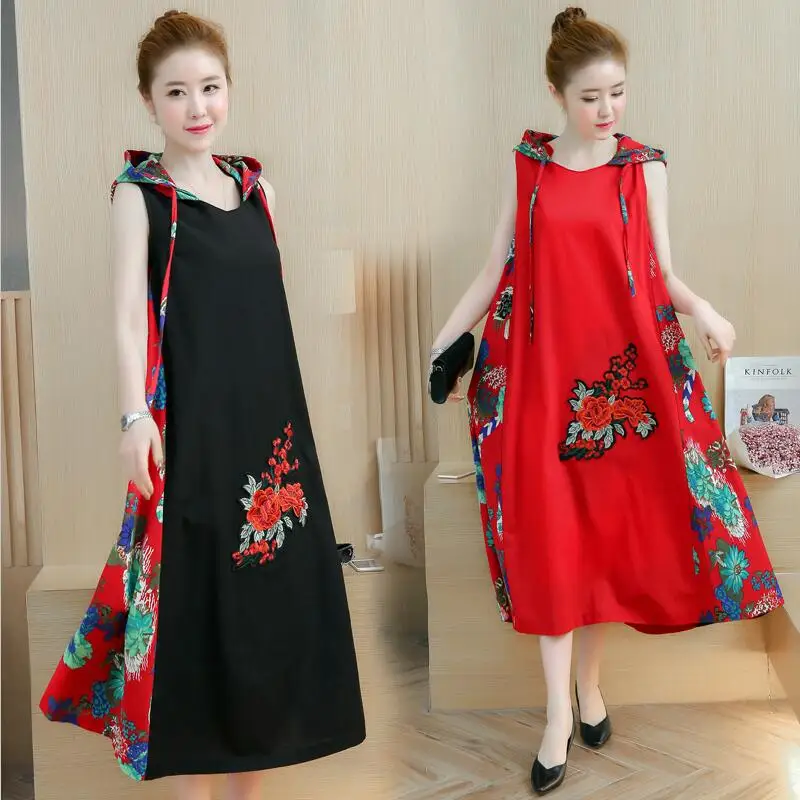 Hooded Loose Long Dress Woman Summer Autumn 2019 Cotton Linen Flower Print Tank Dress Chinese Style Sleeveless Dress Big Size
Hooded Loose Long Dress Woman Summer Autumn 2019 Cotton Linen Flower Print Tank Dress Chinese Style Sleeveless Dress Big Size