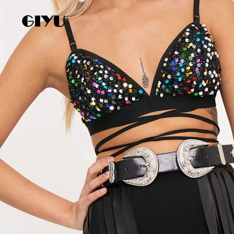 GIYU Sequins Sexy Black Camis Lace-up Skinny Crooped Women Open Back Strap Tops Female Backless Bra debardeur femme
GIYU Sequins Sexy Black Camis Lace-up Skinny Crooped Women Open Back Strap Tops Female Backless Bra debardeur femme
