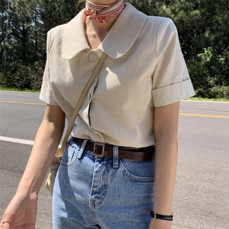 HziriP Slim Stylish Summer Peter Pan Collar Fresh Sweet Chic 2019 Fashion Casual Short Sleeves Loose Cotton Linen Beige Shirts
HziriP Slim Stylish Summer Peter Pan Collar Fresh Sweet Chic 2019 Fashion Casual Short Sleeves Loose Cotton Linen Beige Shirts