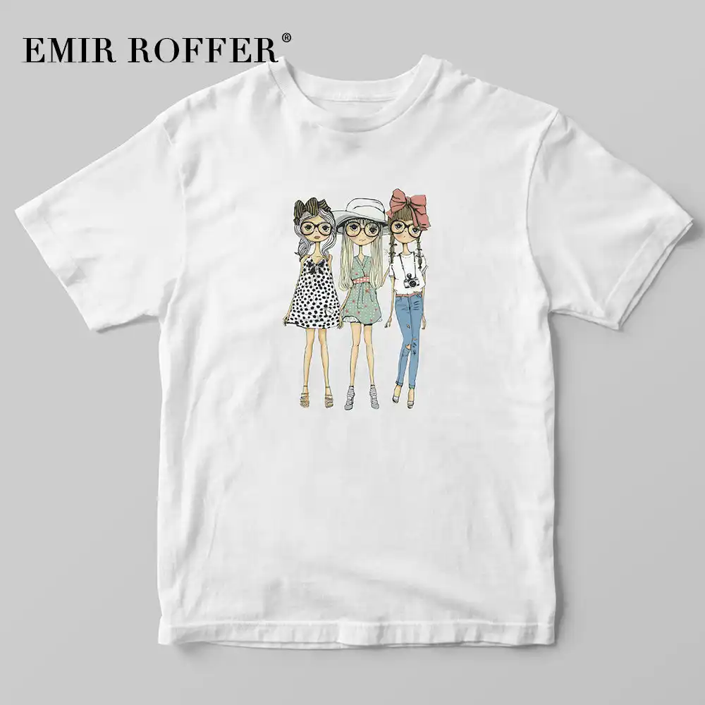 エミール Roffer ファッションガールプリント Tシャツ韓国人女性女性グラフィック Tシャツ夏かわいいかわいい服 Tシャツトップス Gooum