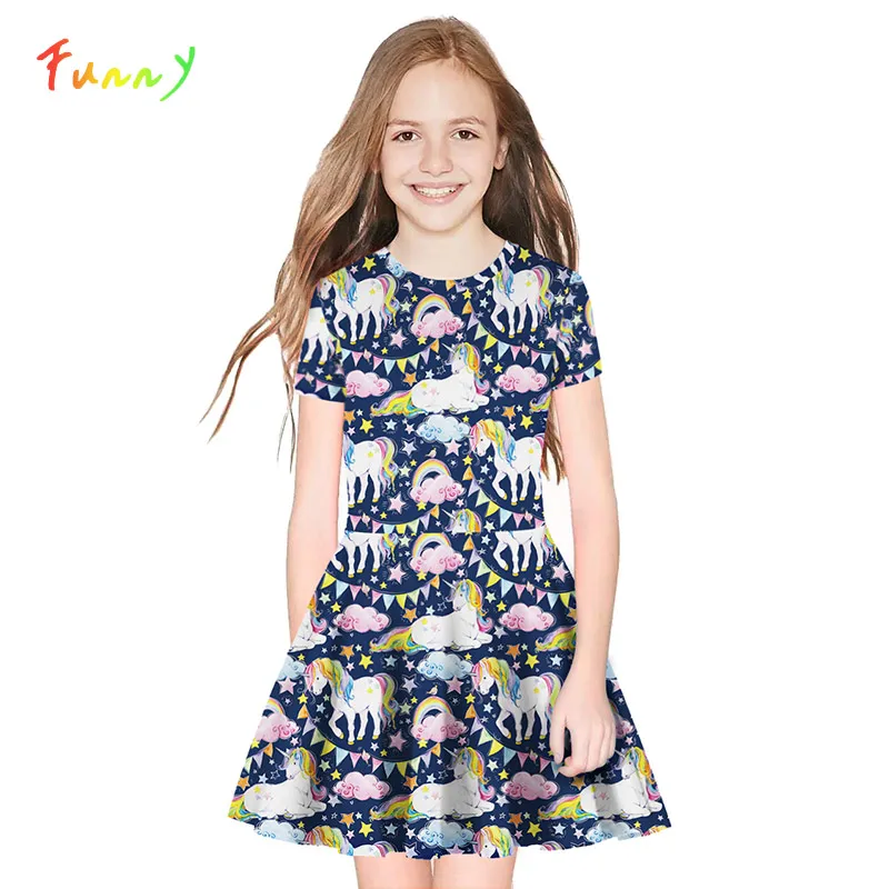 High Waist Mini Summer Dress Girl Cartoon Print Unicorn Party Dress for Kids Girl Kinder Kleider Fashion Children Clothing
High Waist Mini Summer Dress Girl Cartoon Print Unicorn Party Dress for Kids Girl Kinder Kleider Fashion Children Clothing