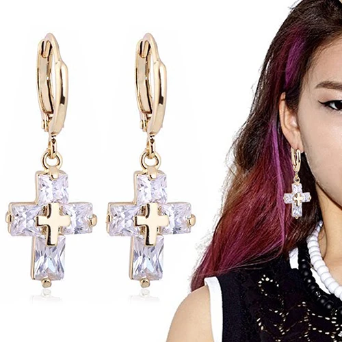 2017 Hot Women's Golden Silver Luxury Cross Zircon Ear Pins Dangle Eardrop Earrings 4TWO
2017 Hot Women's Golden Silver Luxury Cross Zircon Ear Pins Dangle Eardrop Earrings 4TWO