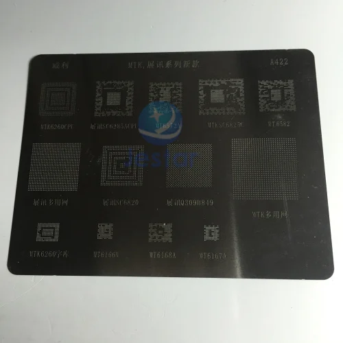 BGA reballing reball stencil for MT6166V MT6168A MT6167A MT6582 MT6572A MTK6260 SC6820 SC6285A SC6825C Q309B849
BGA reballing reball stencil for MT6166V MT6168A MT6167A MT6582 MT6572A MTK6260 SC6820 SC6285A SC6825C Q309B849
