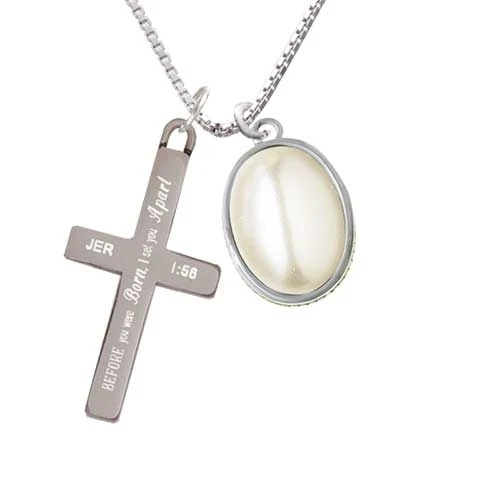Small Cream Imitation Pearl - I Set You Apart - Cross Necklace (1)