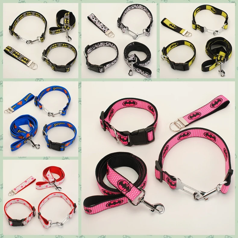 New 4 SET Dog Leash, Dog Collar, Safety Belt,Key Fob ,1 inch batman/superman pattern printed ribbon
New 4 SET Dog Leash, Dog Collar, Safety Belt,Key Fob ,1 inch batman/superman pattern printed ribbon