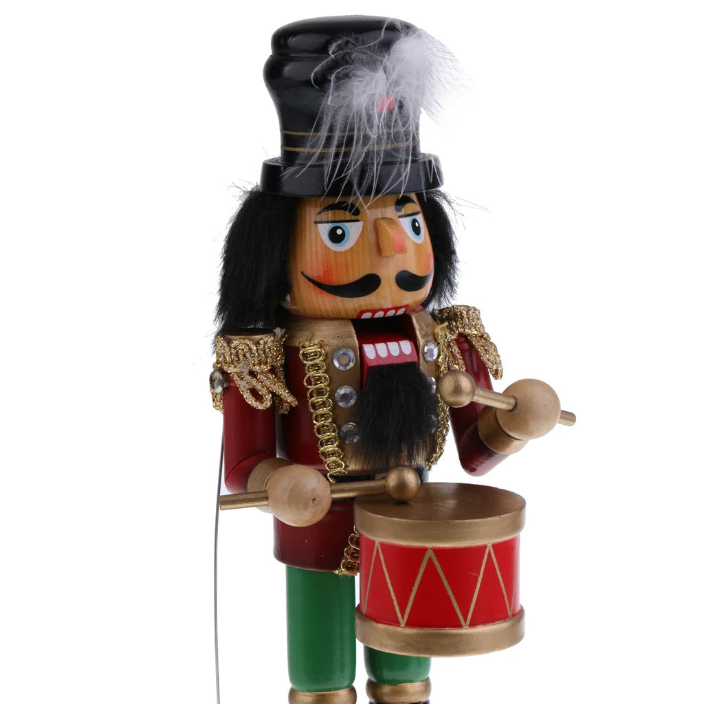 Handmade Wooden Nutcracker with Scepter On with Music Box w/ Clockwork Home Ornament Christmas Decor Display Collectibles Gifts