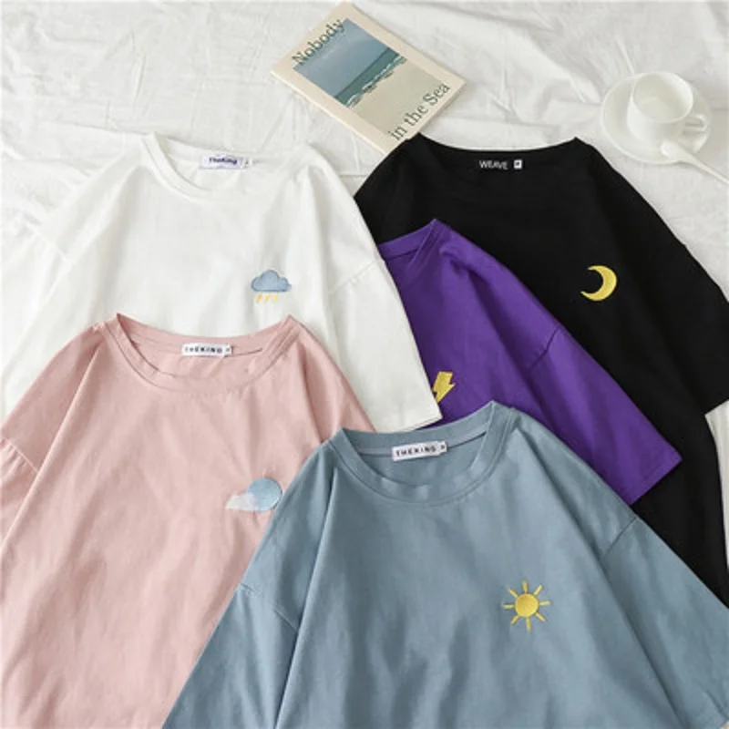 harajuku funny Cartoon embroidery t shirt Summer Short Sleeve casual loose Tshirt korean ulzzang Women T-shirts black white top
harajuku funny Cartoon embroidery t shirt Summer Short Sleeve casual loose Tshirt korean ulzzang Women T-shirts black white top