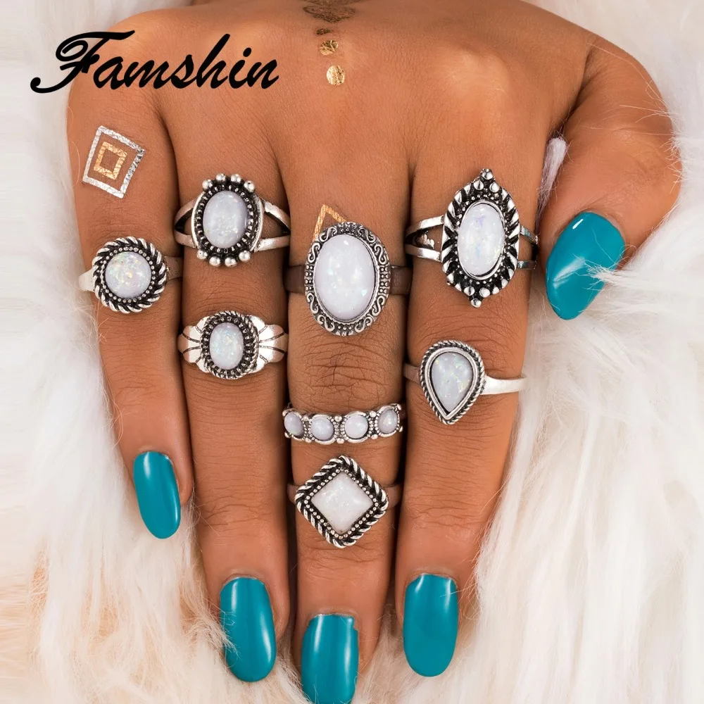 FAMSHIN 8 PCS/Set New Design Vintage Opal Knuckle Rings Set For Women Boho Geometric Pattern Flower Rings Party Bohemian Jewelry
FAMSHIN 8 PCS/Set New Design Vintage Opal Knuckle Rings Set For Women Boho Geometric Pattern Flower Rings Party Bohemian Jewelry