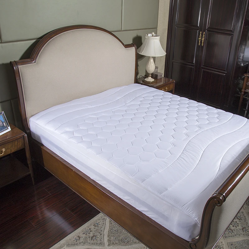Image White bed protection pad quilted mattress protector hotel mattress cover polyester woven single twin full queen king size sheet