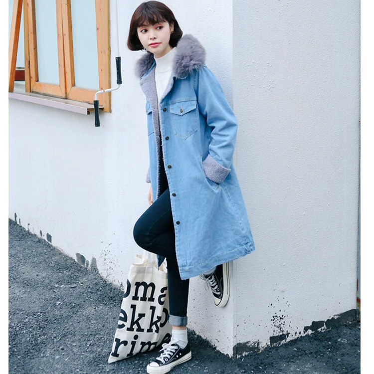 2018 Top Coat Long Denim Slim Fit Fashion winter long lambs wool thickening fox collars over-the-knee winter jacket coat
2018 Top Coat Long Denim Slim Fit Fashion winter long lambs wool thickening fox collars over-the-knee winter jacket coat