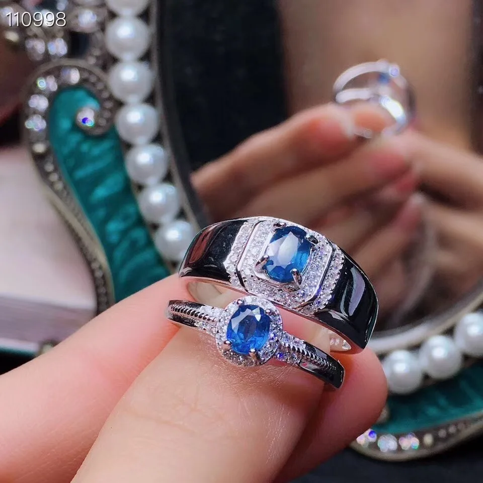 

Couple Rings Set Natural Sapphire Lover's Ring Free shipping Finger ring Natural real blue Sapphire 925 sterling silver ring