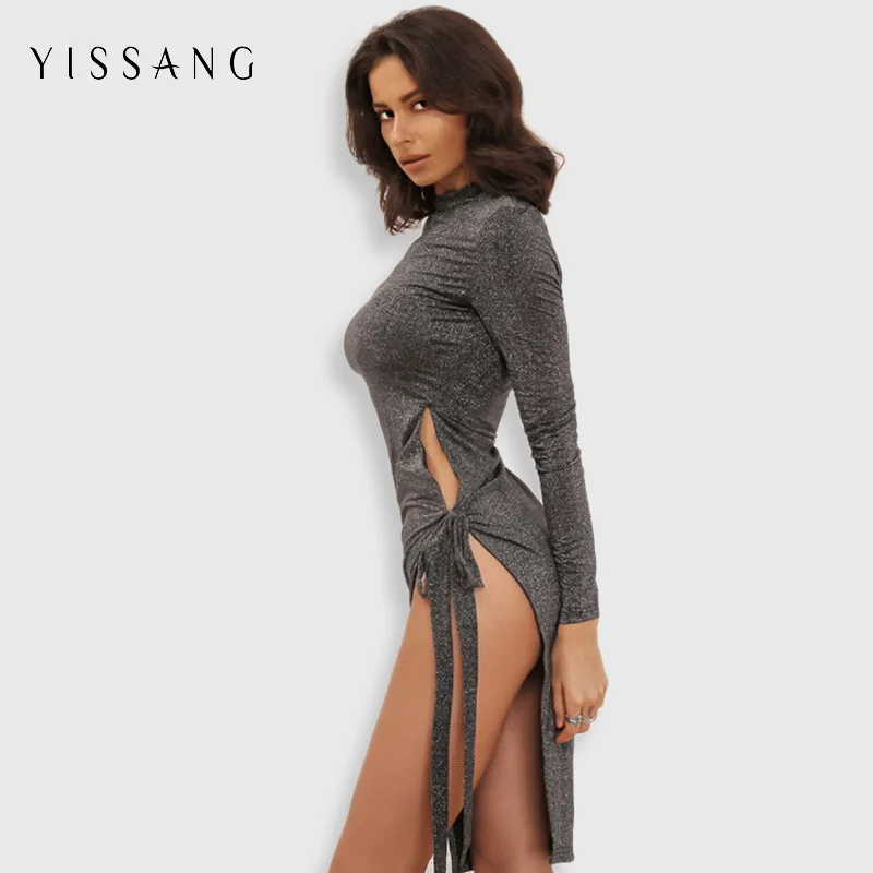 Yissang 2017 Summer stand Neck Long Sleeve High cut split Dress Casual Black Night Party club Knee Length Dresses
Yissang 2017 Summer stand Neck Long Sleeve High cut split Dress Casual Black Night Party club Knee Length Dresses