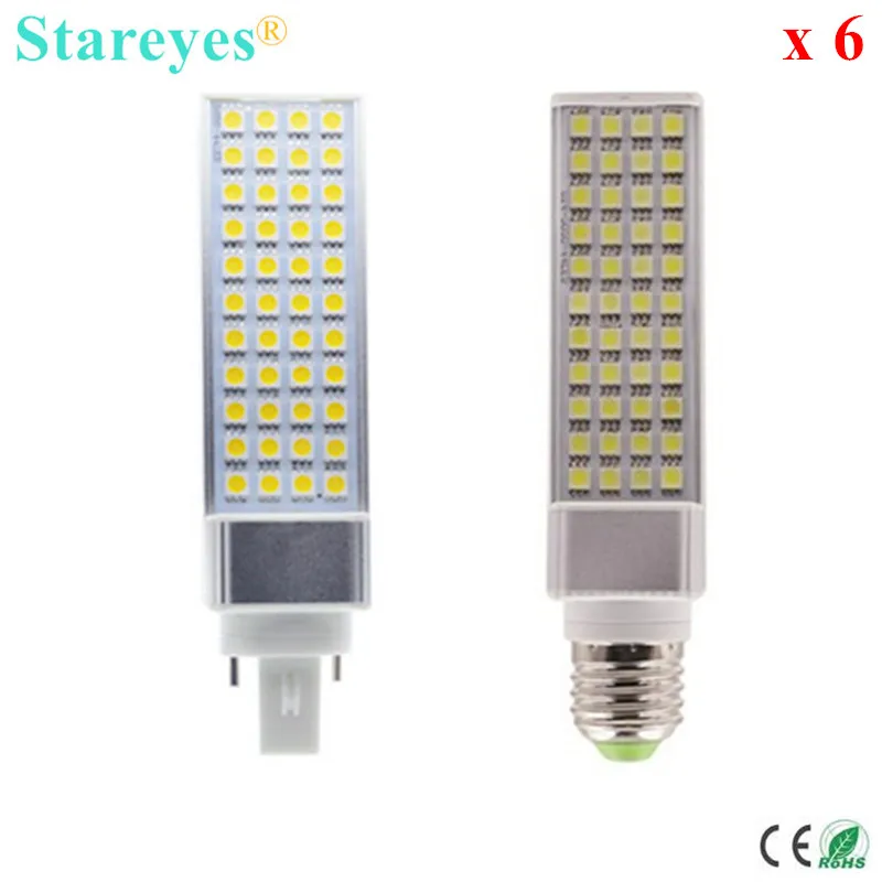 

Free Shipping 6 pcs G24 G23 E27 LED PLC Bulb SMD 5050 44 LED 9W PL Corn Light Bedroom Lamp LED transverse inserted light