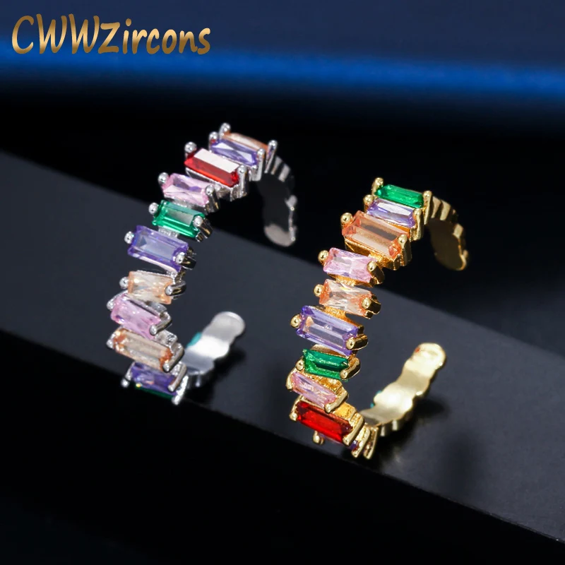 CWWZircons Silver and Gold Color Fashion Rainbow Bar Eternity Colorful Band Square Baguette CZ Engagement Rings for Women R140
CWWZircons Silver and Gold Color Fashion Rainbow Bar Eternity Colorful Band Square Baguette CZ Engagement Rings for Women R140