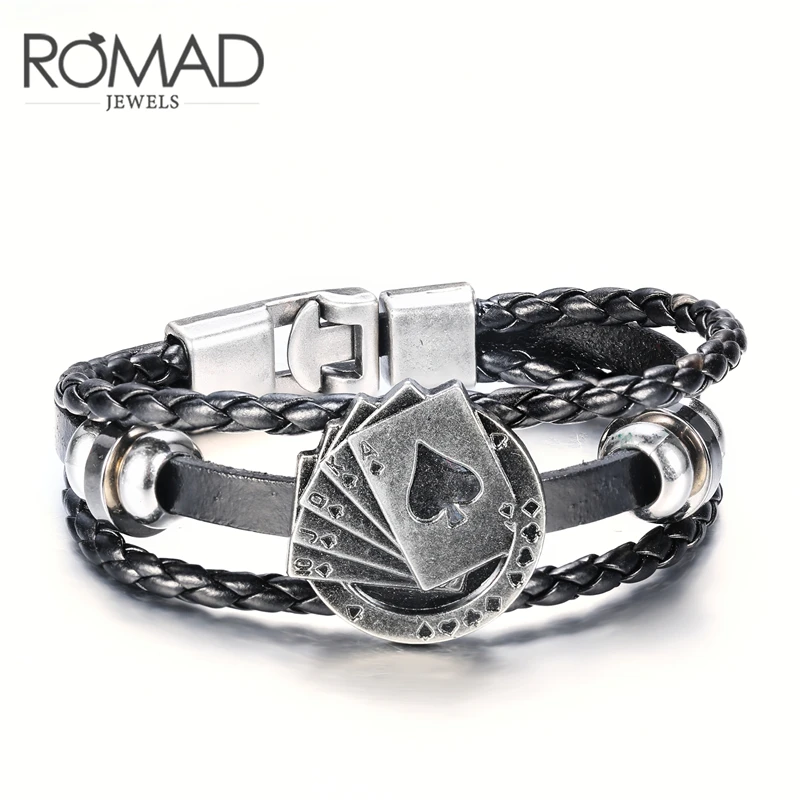 ROMAD Free Shipping Poker Bracelet Handmade Charm Lucky Spade Straight Flush Men Friendship Leather Bracelet homme Jewelry R4
ROMAD Free Shipping Poker Bracelet Handmade Charm Lucky Spade Straight Flush Men Friendship Leather Bracelet homme Jewelry R4