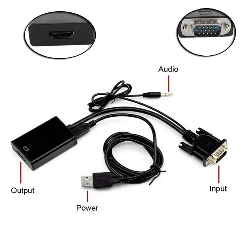 High Speed VGA to HDMI Cable Converter VGA To HDMI Output 1080P HD+USB Cable Adapter For Audio Video TV Notebook DVD