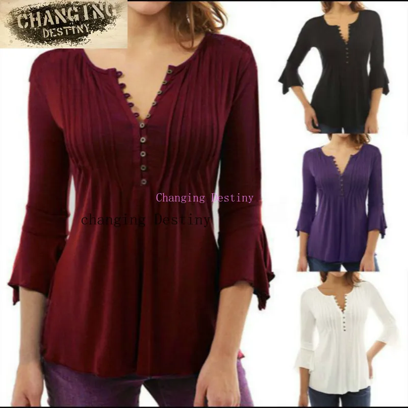 European and American Fashion Spring and Summer New Large Size Women's Comfort Horn Sleeve Pressure Pleated Shirt T-shirt
European and American Fashion Spring and Summer New Large Size Women's Comfort Horn Sleeve Pressure Pleated Shirt T-shirt
