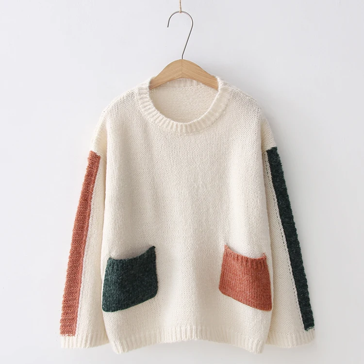 Фото Зимний женский свитер 2018 Mori Girl новые зимние контрастные цвета О-образным | Водолазки (32915159146)