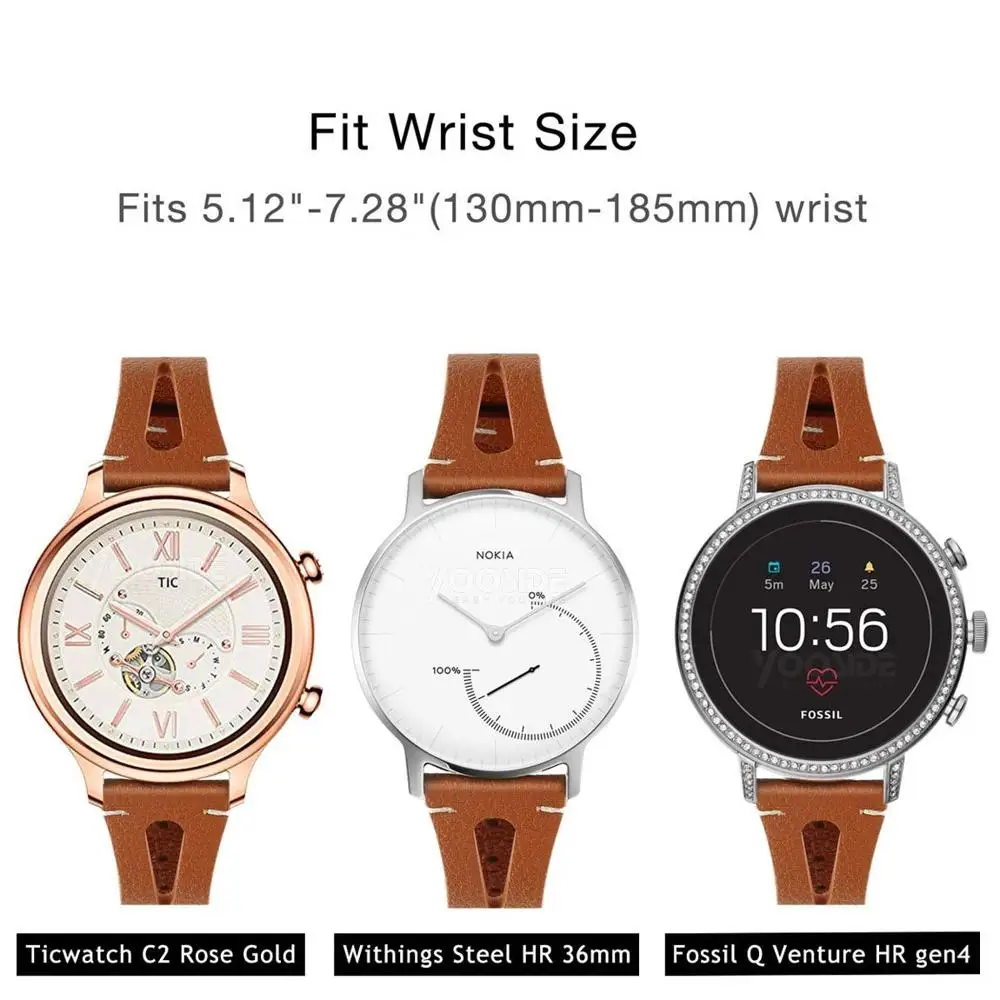 Ремешок для часов Fossil классический кожаный ремешок 18 мм Ticwatch C2 RoseGold Q Venture Gen3/Gen