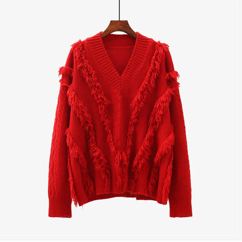 Red Loose Streetwear Autumn Winter V neck Sweaters and Pullovers Womens Tassel Knitted Pullover Jumper Female Tricot Pull Femme
Red Loose Streetwear Autumn Winter V neck Sweaters and Pullovers Womens Tassel Knitted Pullover Jumper Female Tricot Pull Femme