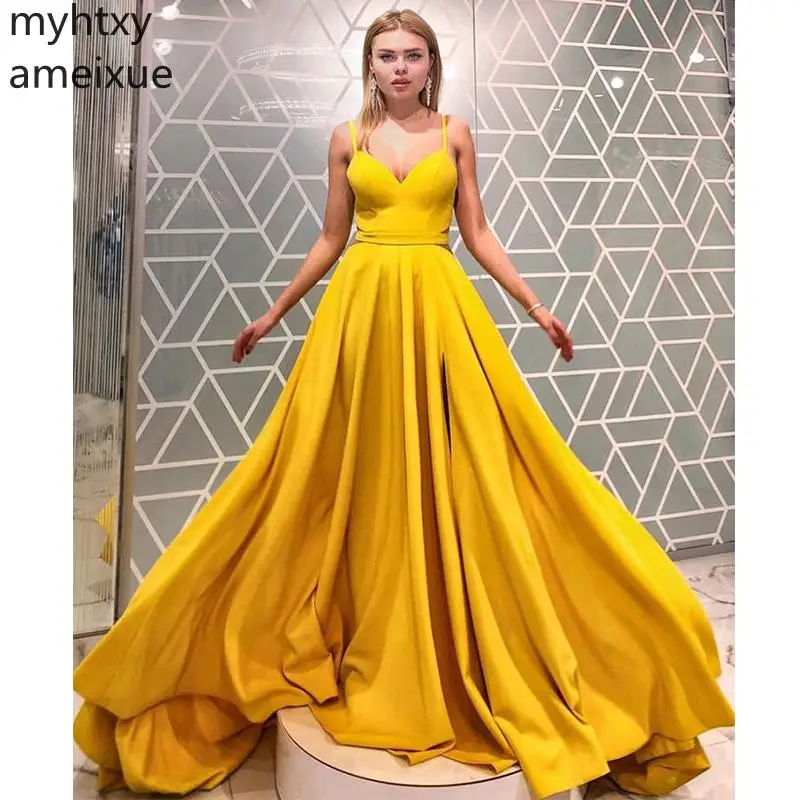 Spaghetti Straps Yellow Prom Dresses Long Satin New Simple Formal Party Gowns A-line Vestido De Fiesta Graduacion Dress Elegant
Spaghetti Straps Yellow Prom Dresses Long Satin New Simple Formal Party Gowns A-line Vestido De Fiesta Graduacion Dress Elegant
