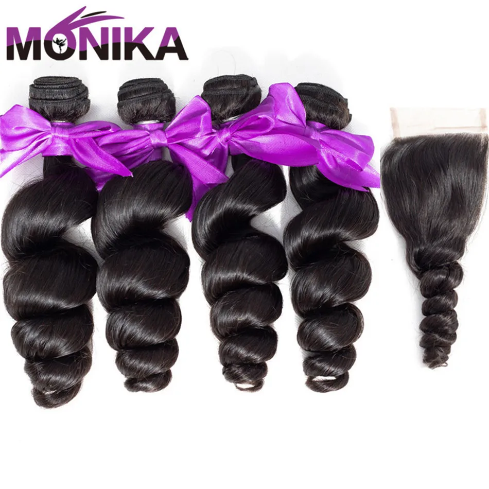 Monika Hair 28 inch 3 Bundles with Closure Peruvian Hair Loose Wave Bundles with Closure Non Remy Human Hair Bundle with Closure
Monika Hair 28 inch 3 Bundles with Closure Peruvian Hair Loose Wave Bundles with Closure Non Remy Human Hair Bundle with Closure