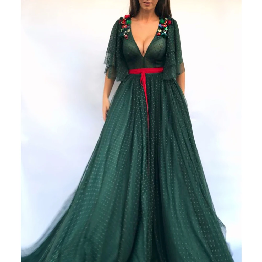 Dark Green Long Evening Dress Half Sleeve A Line Deep V Neck Charming Prom Gowns 2019 New Arabic Women Party Dresses Cheap
Dark Green Long Evening Dress Half Sleeve A Line Deep V Neck Charming Prom Gowns 2019 New Arabic Women Party Dresses Cheap