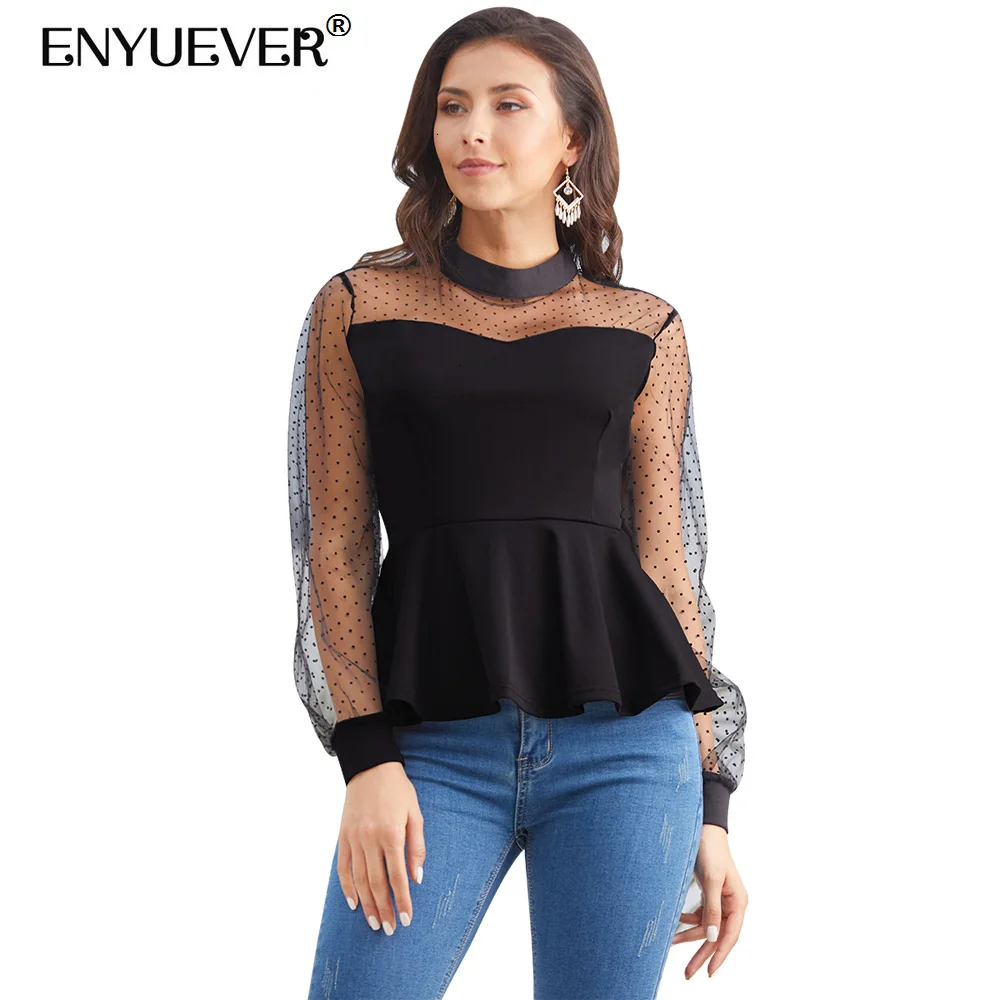 Enyuever Fashion Ladies Blouses And Tops Ruffle Mesh Transparent Black Polka Dot Long Sleeve Sexy Casual Shirt Streetwear Blouse
Enyuever Fashion Ladies Blouses And Tops Ruffle Mesh Transparent Black Polka Dot Long Sleeve Sexy Casual Shirt Streetwear Blouse