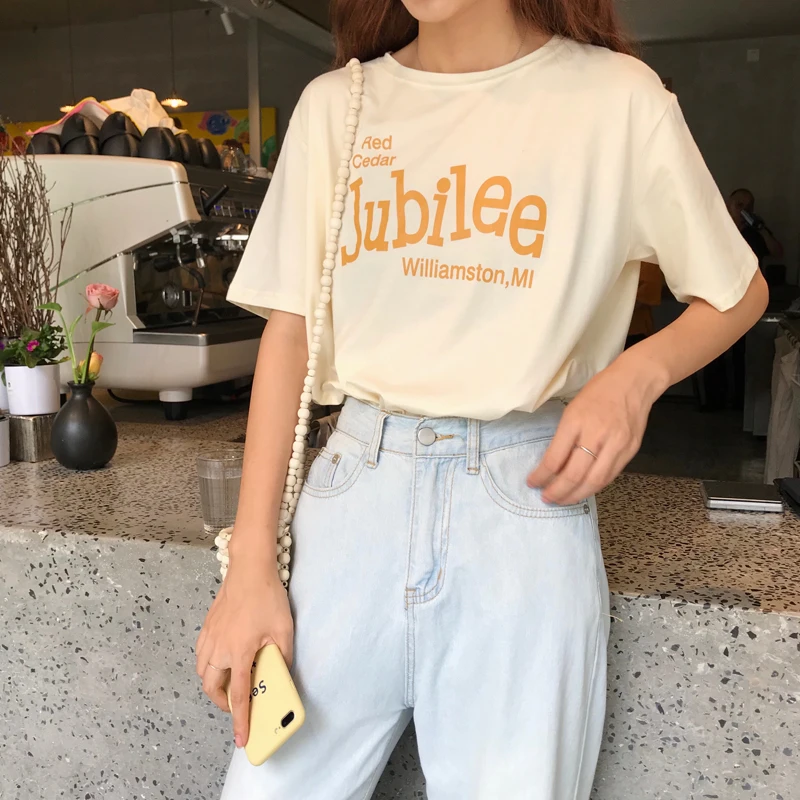 3 colors 2019 summer korean chic style letter print basic short sleeve t shirts womens tops tee shirt femme (C6502)
3 colors 2019 summer korean chic style letter print basic short sleeve t shirts womens tops tee shirt femme (C6502)