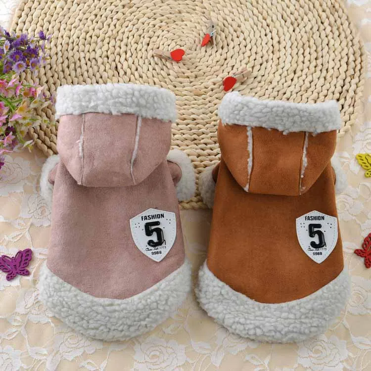 2016 New Winter Warm Pet Coat Puppy Dog Clothes Fashion Dogs Jacket Fleece Doggie Locomotive Vest Pet Apparel Wholesale, Brown Pink1