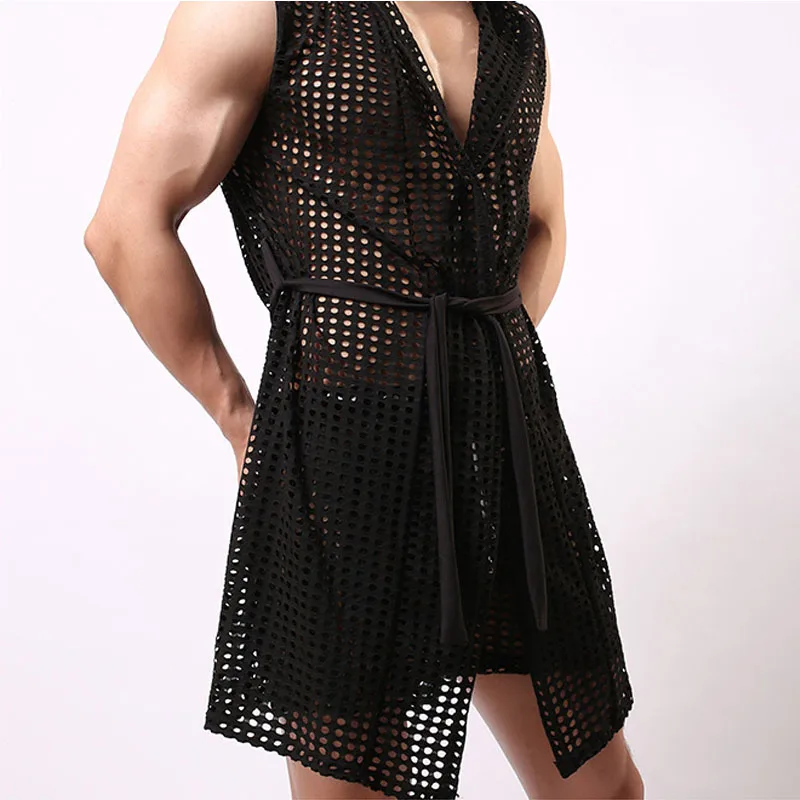 Men's Perspective Sleep Lounge Robes Thin Sleeveless Mesh Hollow Out Bathrobe Pajamas Comfy Contracted Lithe Absorb Sweat Gown
Men's Perspective Sleep Lounge Robes Thin Sleeveless Mesh Hollow Out Bathrobe Pajamas Comfy Contracted Lithe Absorb Sweat Gown