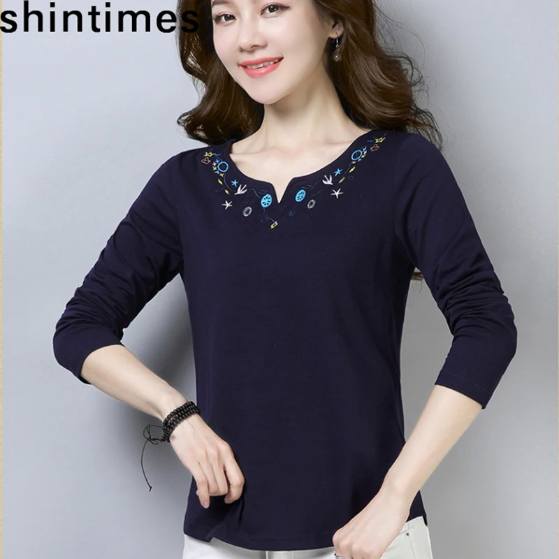 shintimes Vintage T-Shirt Embroidery T Shirt Long Sleeve Tees Women Clothes 2022 V-Neck Cotton Ladies Tops Floral Camiseta Mujer
shintimes Vintage T-Shirt Embroidery T Shirt Long Sleeve Tees Women Clothes 2022 V-Neck Cotton Ladies Tops Floral Camiseta Mujer