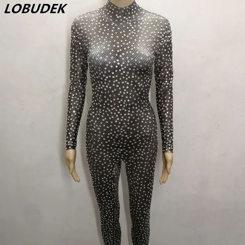 Nightclub Women High Stretch Rhinestones Jumpsuit Sexy Crystals Leotard Bodysuit Bar DJ Singer Dancer Performance Party Costume
Nightclub Women High Stretch Rhinestones Jumpsuit Sexy Crystals Leotard Bodysuit Bar DJ Singer Dancer Performance Party Costume