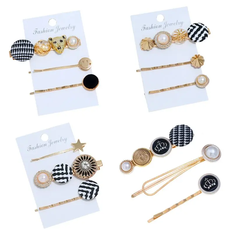 3Pcs/Set Retro Palace Ladies Hair Clip Plaid Houndstooth Cloth Round Button Hairpin Jewelry Faux Pearl Drop Oil Styling Barrette
3Pcs/Set Retro Palace Ladies Hair Clip Plaid Houndstooth Cloth Round Button Hairpin Jewelry Faux Pearl Drop Oil Styling Barrette