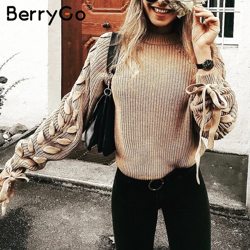 BerryGo O neck lace up knitting sweater women Khaki casual streetwear sweater women winter 2018 Short pull sweaters femme jumper
BerryGo O neck lace up knitting sweater women Khaki casual streetwear sweater women winter 2018 Short pull sweaters femme jumper