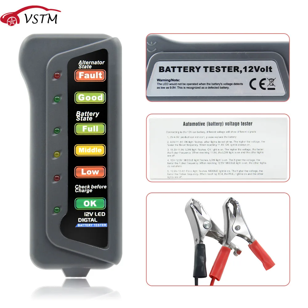 2018 Battery Alternator Tester 12V with 6 LED Lights for Auto Car Motorcycle Display Car Vehicle Battery Testing Tool
2018 Battery Alternator Tester 12V with 6 LED Lights for Auto Car Motorcycle Display Car Vehicle Battery Testing Tool