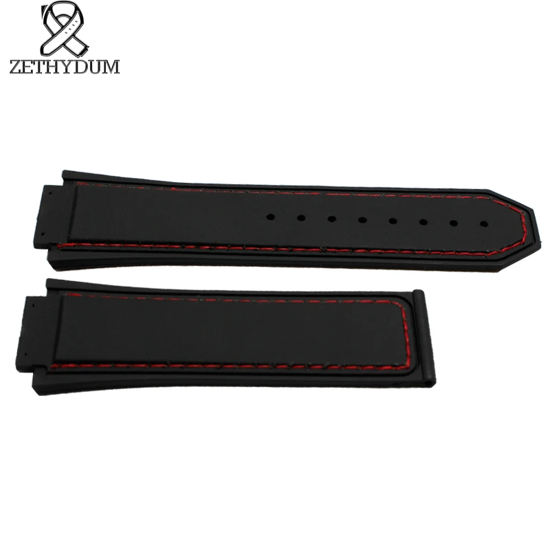 Силиконовый ремешок для часов резиновый браслет 25*19 мм черный красный подходит