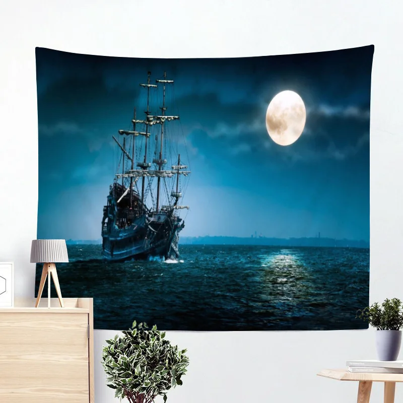 

2021 New Printed Wall Hanging Tapestry Dolphin/Vessel/Chill Turtle Tapestry Home Decorate Wall Hanging Tapestry Printed