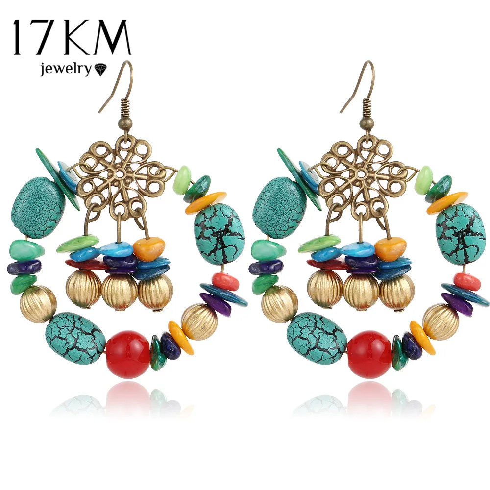 Image 17KM 2016 New Bohemia Long Earrings Drop Earrings for Women Stone Bead Tibetan Punk Pendiente Cute tassel Jewelry Brinco Love