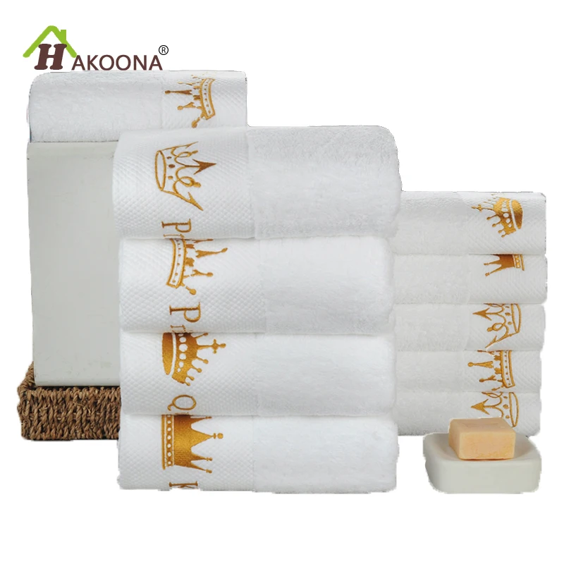 HAKOONA Hotel Spa King Queen Crown Embroidered White Bath towels 160*80cmCotton Bathroom Adults SoftAbsorbent ThickTowels