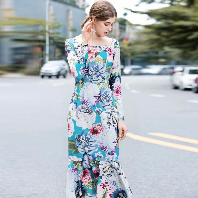 Boho Flower Print Mermaid Dress Milan Catwalk High Quality 2019 Autumn Long Sleeve Sexy High Waist Party Night Mid-Length Dresse
Boho Flower Print Mermaid Dress Milan Catwalk High Quality 2019 Autumn Long Sleeve Sexy High Waist Party Night Mid-Length Dresse