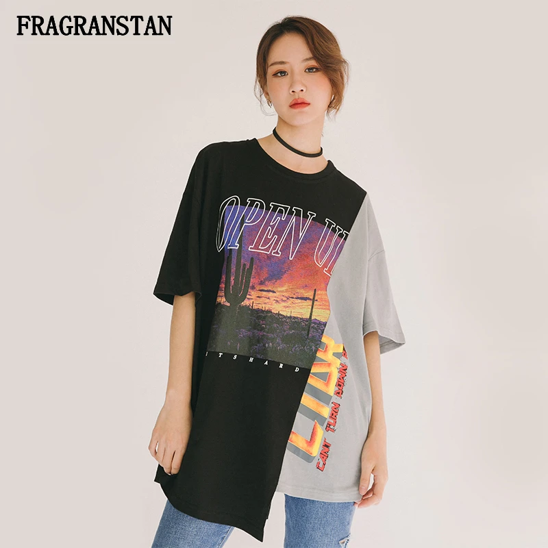 2019 Women Spring Summer New O-Neck Irregular T-Shirt Female Hit Color Patchwork Letter Print Tees Ladies Casual Loose Top JQ126
2019 Women Spring Summer New O-Neck Irregular T-Shirt Female Hit Color Patchwork Letter Print Tees Ladies Casual Loose Top JQ126