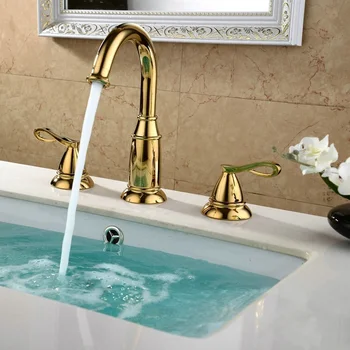 European three-hole faucet golden three-hole faucet classical eight-inch basin faucet three-piece Lu5105
European three-hole faucet golden three-hole faucet classical eight-inch basin faucet three-piece Lu5105