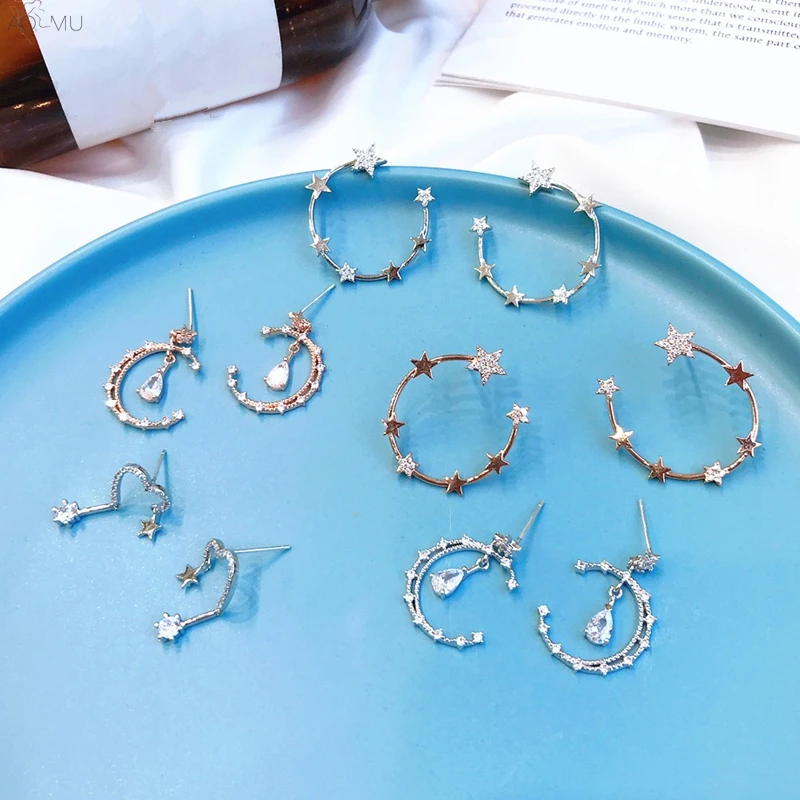 AOMU S925 Sterling Silver Pin Fashion Crystal Hollow Round Circle Shiny Love Moon Star Drop Dangle Earrings Gifts For Women Girl
AOMU S925 Sterling Silver Pin Fashion Crystal Hollow Round Circle Shiny Love Moon Star Drop Dangle Earrings Gifts For Women Girl