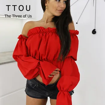 TTOU Women Sexy Off Shoulder Blouse Autumn Summer Long Lantern Sleeve Ruffle Slash Neck Shirts Casual Loose Mini Top female
TTOU Women Sexy Off Shoulder Blouse Autumn Summer Long Lantern Sleeve Ruffle Slash Neck Shirts Casual Loose Mini Top female