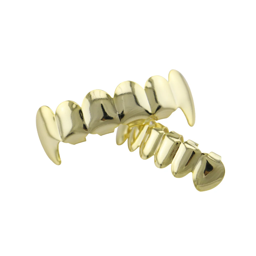 Tooth Grillz Gold Color Teeth Grillz Top & Bottom Grills Hiphop Teeth Caps Body Jewelry for Women Men Vampire Cosply Joyeria Hot (7)