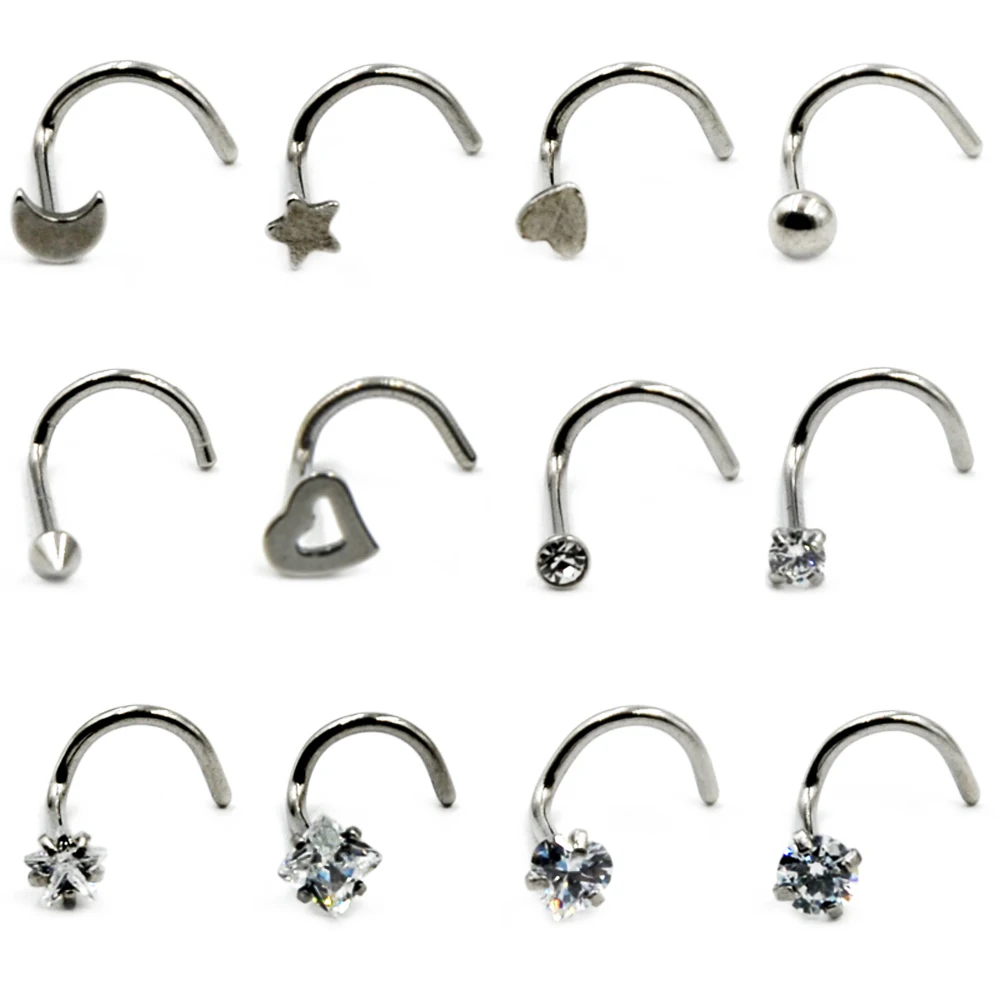 Showlove-12PC Surgical Steel Nose Ring Heart Moon Star Spike Ball Crystal fashion Nose Piercing Stud Silver Body Jewelry 20g
Showlove-12PC Surgical Steel Nose Ring Heart Moon Star Spike Ball Crystal fashion Nose Piercing Stud Silver Body Jewelry 20g