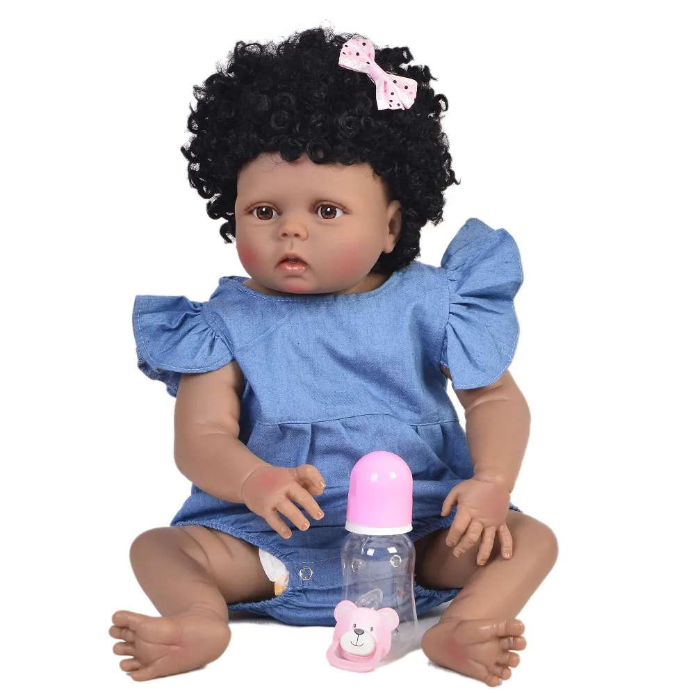 55cm Full Body Silicone Reborn Baby Doll Toy 22inch Black Skin Newborn Girl Princess Toddler bebe doll reborn Child Bathe Toy
55cm Full Body Silicone Reborn Baby Doll Toy 22inch Black Skin Newborn Girl Princess Toddler bebe doll reborn Child Bathe Toy